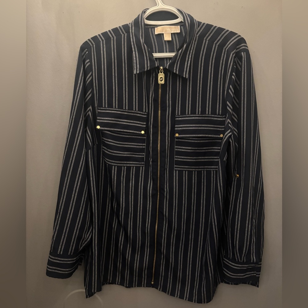 Michael Kors Dark Blue and White Striped Blouse